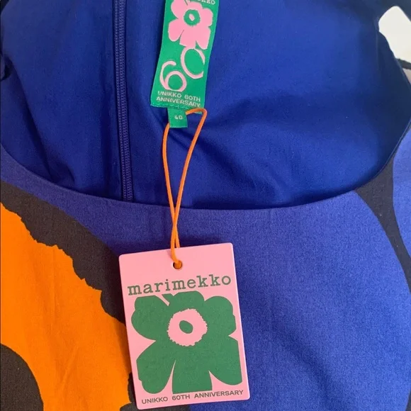 Marimekko Blue and Orange Floral Midi Dress - Picture 13 of 14